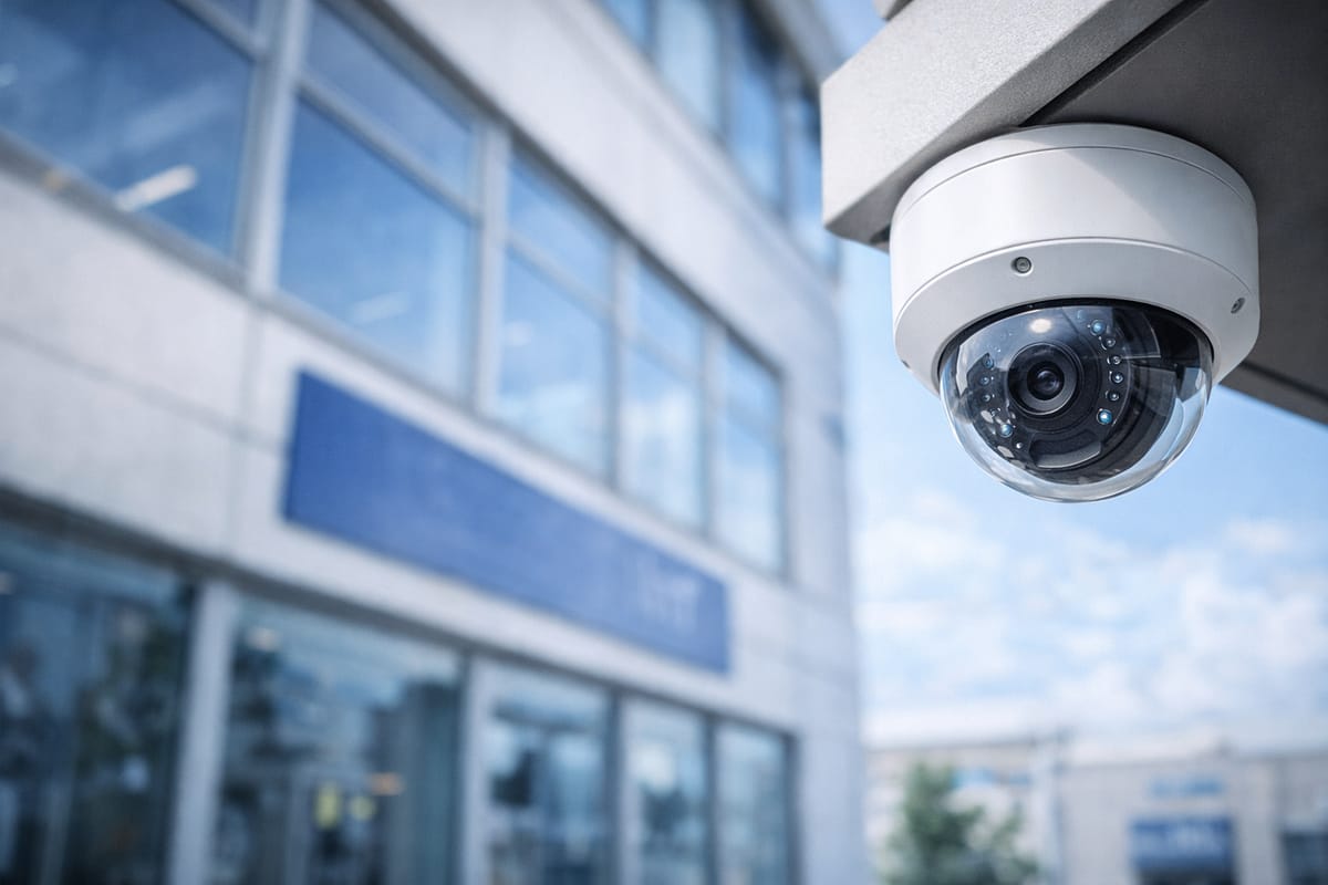 CCTV security camera installation on building