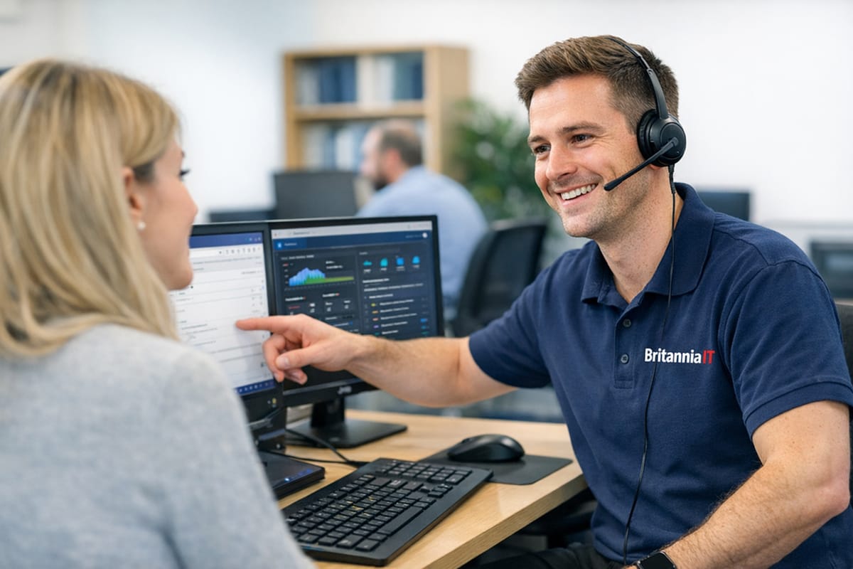 IT support engineer helping a business client